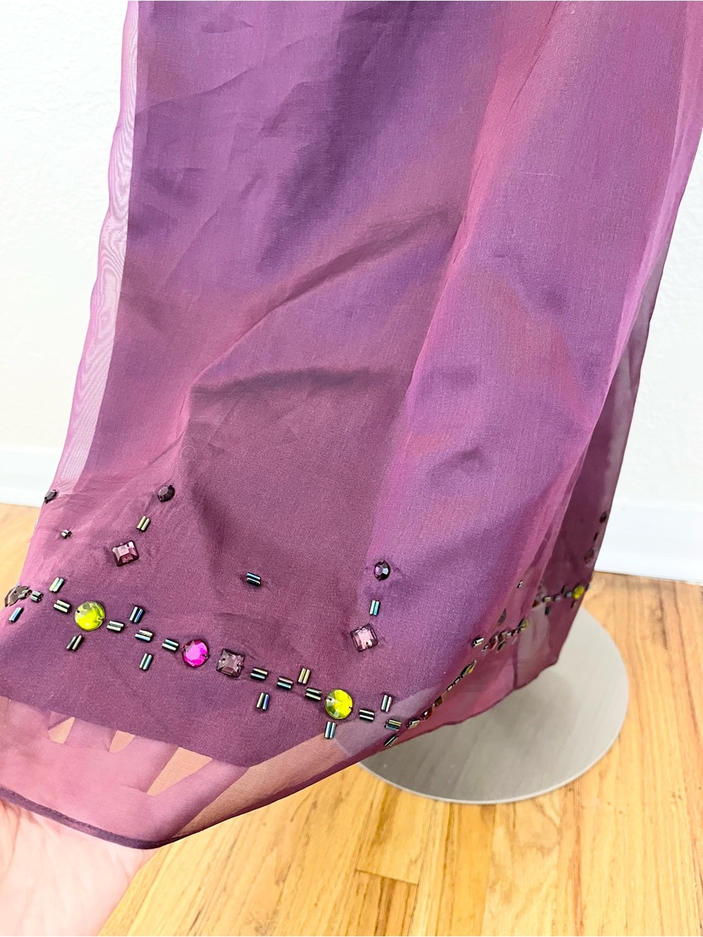 Vintage Ann Taylor Silk Beaded Maxi Skirt Purple Whimsigoth 90s Y2K 4 - Picture 2 of 10
